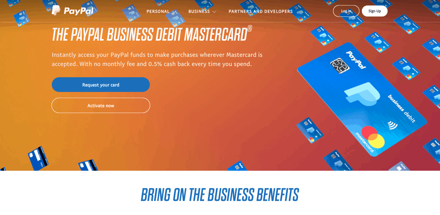 paypal mastercard login business debit