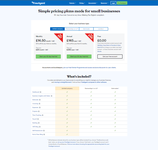 FreeAgent Pricing